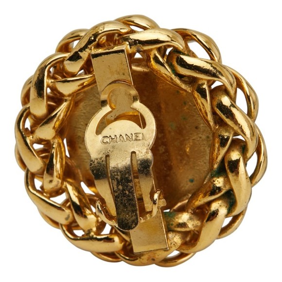 CHANEL Coco Mark Round Wheat and Rice Motif Earrings, Gold Plated, Women's - Picture 6 of 7